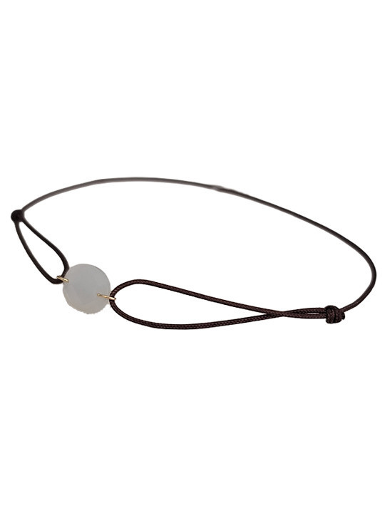Bracelet Pierre de Lune Ovale Or Jaune et Cordon Marron Bellon | UB Bijoux