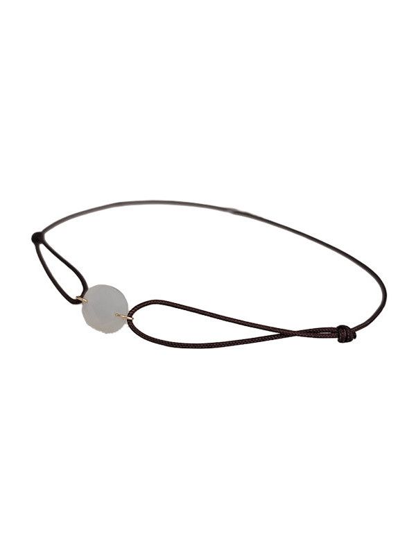 Bracelet Pierre de Lune Ovale Or Jaune et Cordon Marron Bellon | UB Bijoux