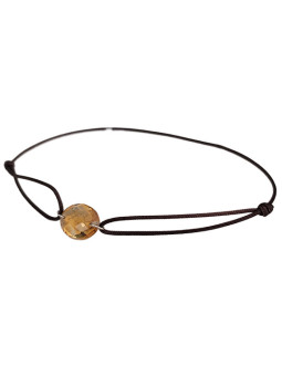 Bracelet Quartz Jaune Ovale Or Blanc et Cordon Marron Bellon | UB Bijoux