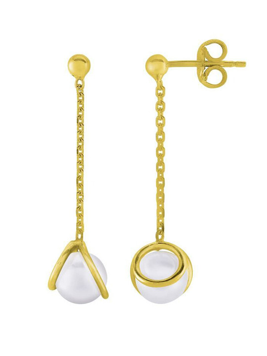 Boucles d'Oreilles Argent Doré et Perle blanche Jourdan Lyse | UB Bijoux