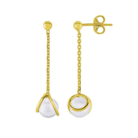 Boucles d'Oreilles Argent Doré et Perle blanche Jourdan Lyse | UB Bijoux