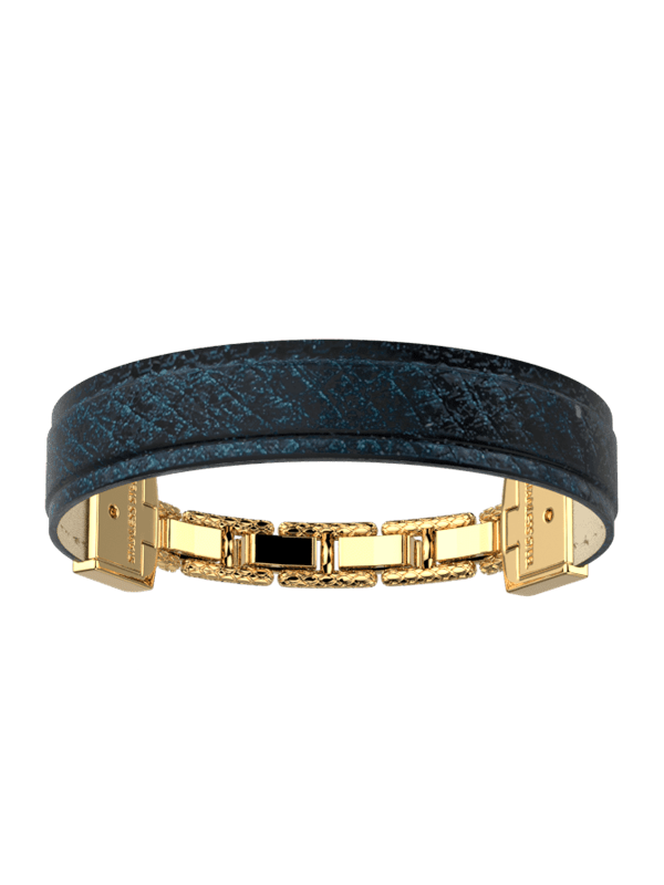 Bracelet Doré Twist Cuir Ecailles Noir Bleuté Les Georgettes | UB Bijoux