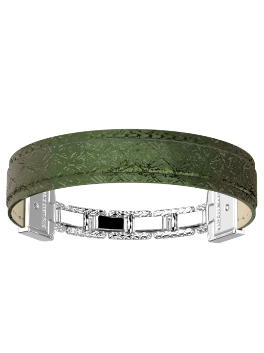 Bracelet Couleur Argent Twist Cuir Ecailles Vert Iridescent Les Georgettes | UB Bijoux