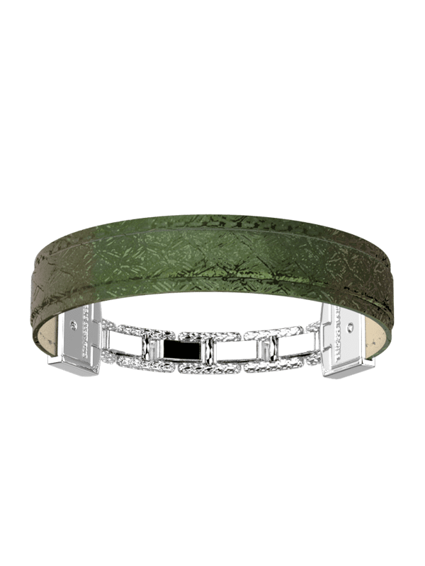 Bracelet Couleur Argent Twist Cuir Ecailles Vert Iridescent Les Georgettes | UB Bijoux