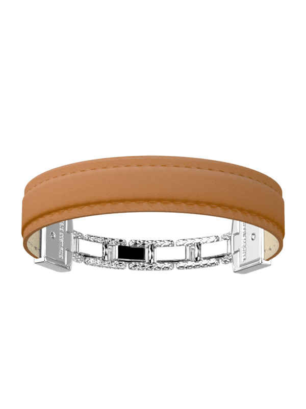 Bracelet Couleur Argent Twist Cuir Camel Les Georgettes | UB Bijoux