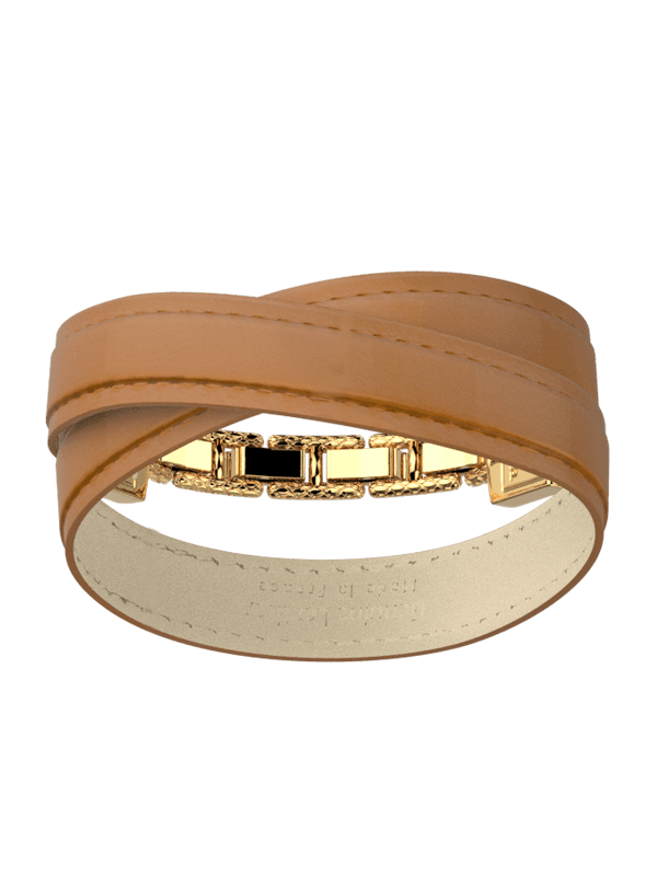 Bracelet Doré Twist Cuir Camel Double Les Georgettes | UB Bijoux