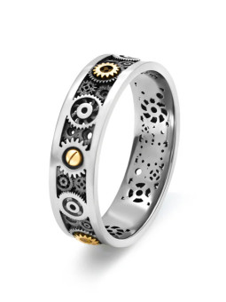 Bague Argent et Or Jaune Engrenages Tournaire | UBBijoux.com
