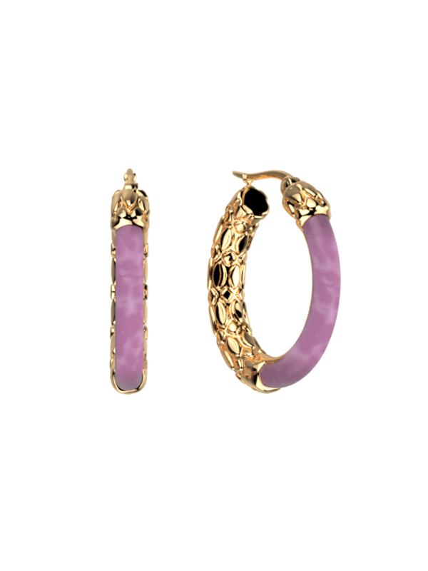 Boucles d'Oreilles Doré Résine Mauve Duo Les Georgettes | UB Bijoux