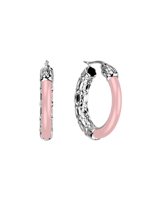 Boucles d'Oreilles Couleur Argent Résine Rose Duo Les Georgettes | UB Bijoux