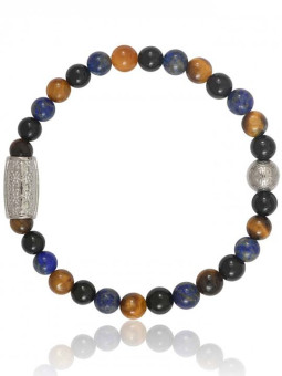 Bracelet Perle Agate Noire Lapis Lazuli Oeil de Tigre Lauren Steven | UB Bijoux