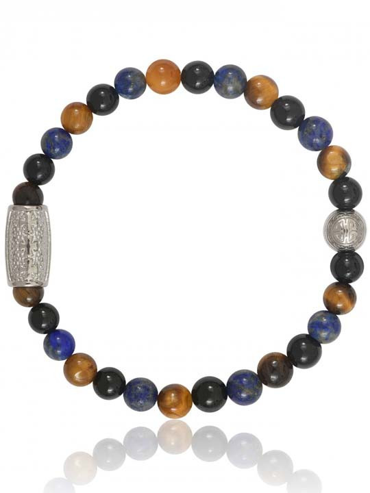 Bracelet Perle Agate Noire Lapis Lazuli Oeil de Tigre Lauren Steven | UB Bijoux
