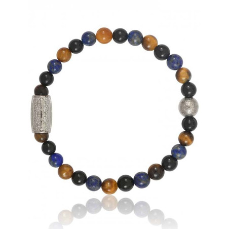 Bracelet Perle Agate Noire Lapis Lazuli Oeil de Tigre Lauren Steven | UB Bijoux