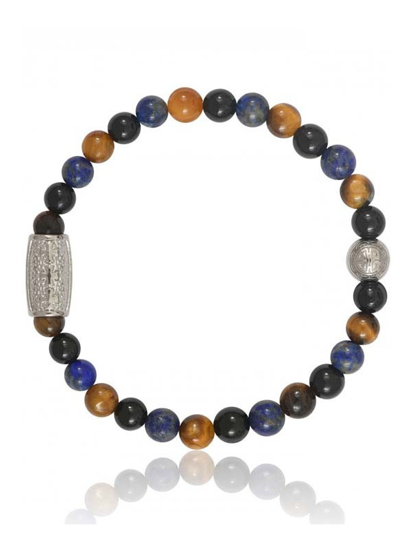 Bracelet Perle Agate Noire Lapis Lazuli Oeil de Tigre Lauren Steven | UB Bijoux