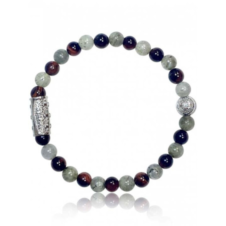 Bracelet Perle Labradorite Oeil de Tigre Rouge Lauren Steven | UB Bijoux