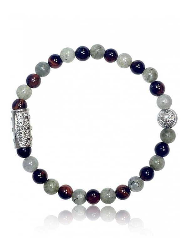 Bracelet Perle Labradorite Oeil de Tigre Rouge Lauren Steven | UB Bijoux
