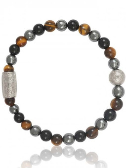 Bracelet Perle Agate Noire Hématite Oeil de Tigre Lauren Steven | UB Bijoux
