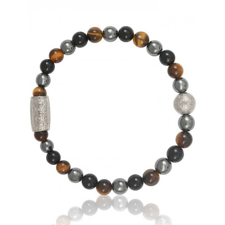 Bracelet Perle Agate Noire Hématite Oeil de Tigre Lauren Steven | UB Bijoux