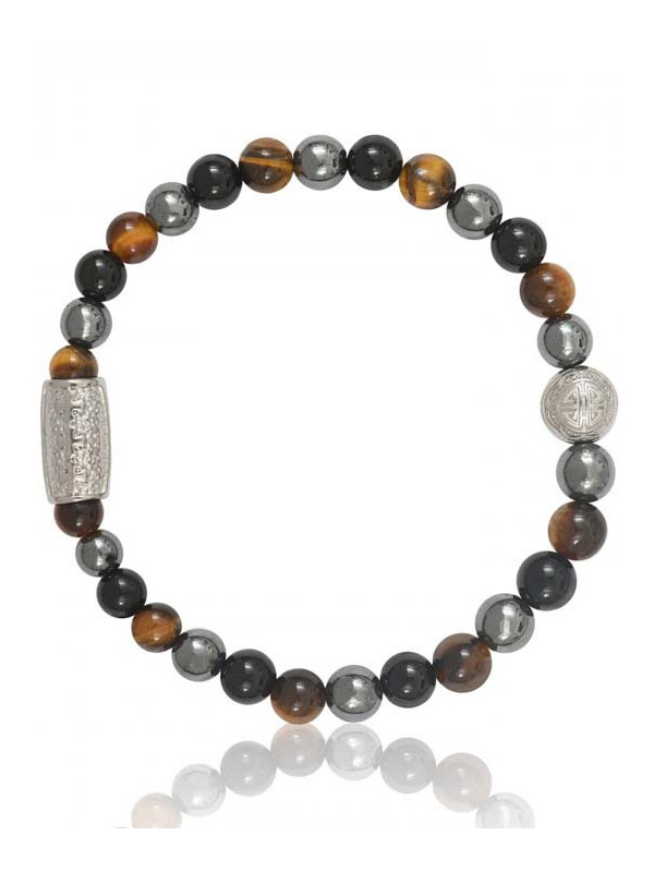 Bracelet Perle Agate Noire Hématite Oeil de Tigre Lauren Steven | UB Bijoux