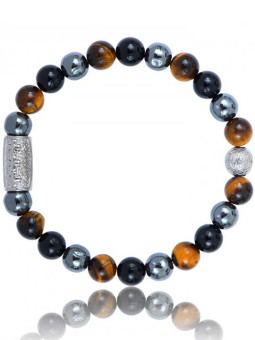 Bracelet Perle Agate Noire Hématite Oeil de Tigre Lauren Steven | UB Bijoux