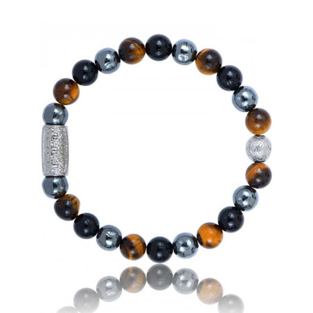 Bracelet Perle Agate Noire Hématite Oeil de Tigre Lauren Steven | UB Bijoux