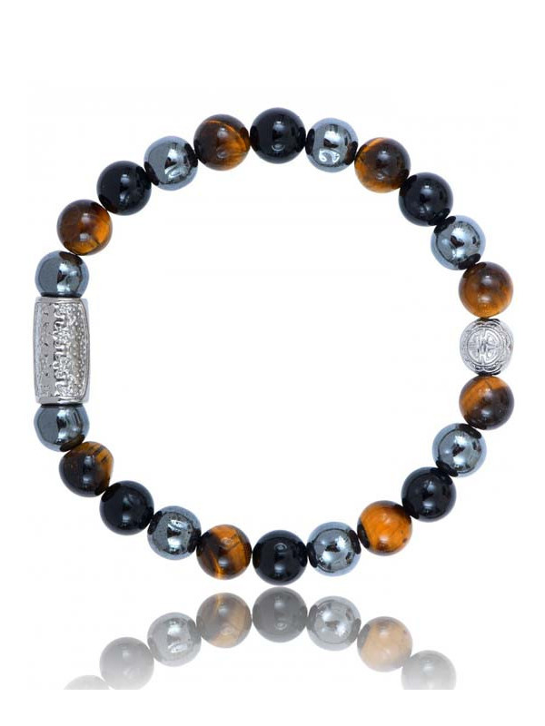 Bracelet Perle Agate Noire Hématite Oeil de Tigre Lauren Steven | UB Bijoux