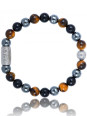 Bracelet Perle Agate Noire Hématite Oeil de Tigre Lauren Steven | UB Bijoux