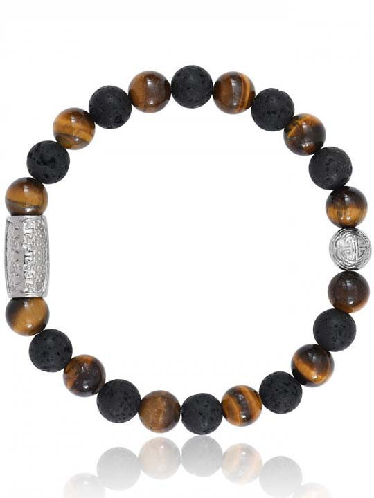 Bracelet Perle Oeil de Tigre Pierre de Lave Lauren Steven | UB Bijoux