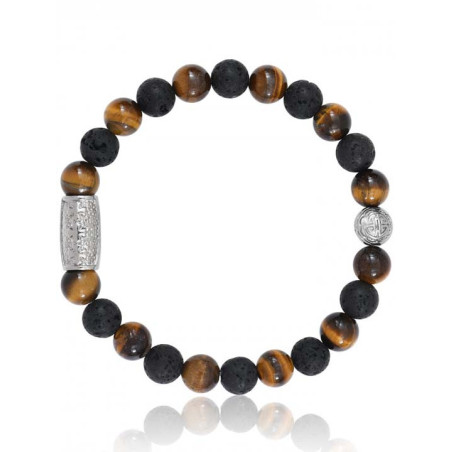 Bracelet Perle Oeil de Tigre Pierre de Lave Lauren Steven | UB Bijoux