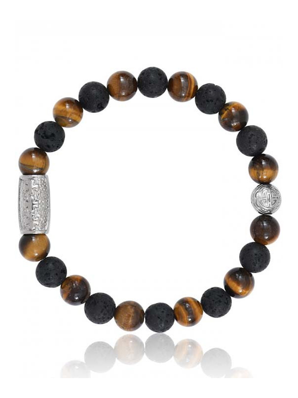 Bracelet Perle Oeil de Tigre Pierre de Lave Lauren Steven | UB Bijoux