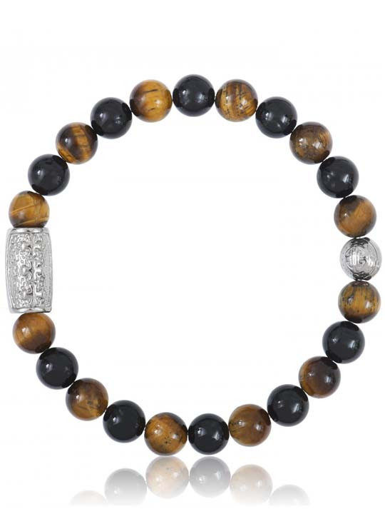 Bracelet Perle Oeil de Tigre Agate Noire Lauren Steven | UB Bijoux