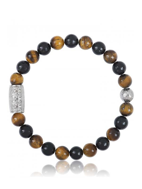 Bracelet Perle Oeil de Tigre Agate Noire Lauren Steven | UB Bijoux
