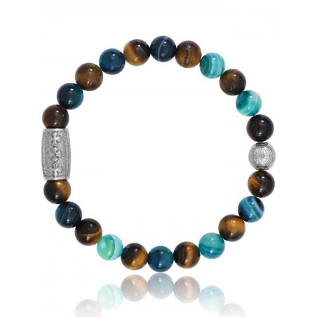 Bracelet Perle Oeil de Tigre Agate Verte Lauren Steven | UB Bijoux