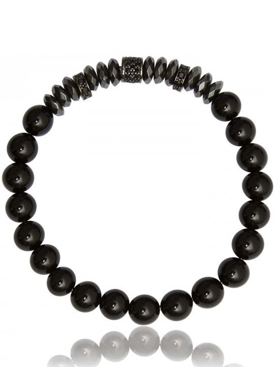 Bracelet Perle Agate Noire Zircon Lauren Steven | UB Bijoux