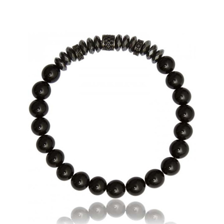 Bracelet Perle Agate Noire Zircon Lauren Steven | UB Bijoux
