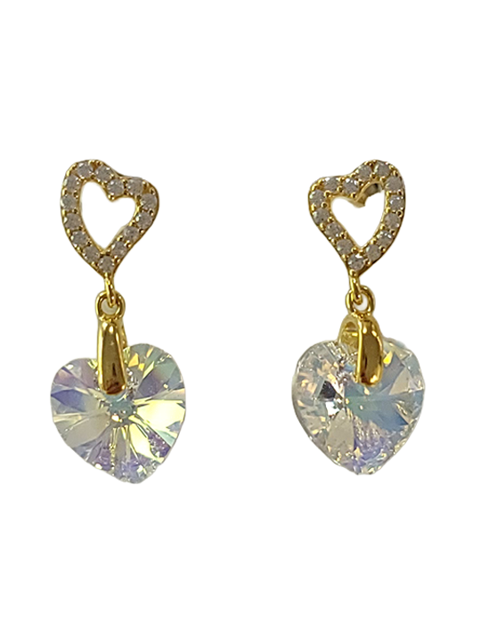 Boucles d'Oreilles Plaqué Or Coeur Cristal et Oxydes de Zirconium Spark | UB Bijoux