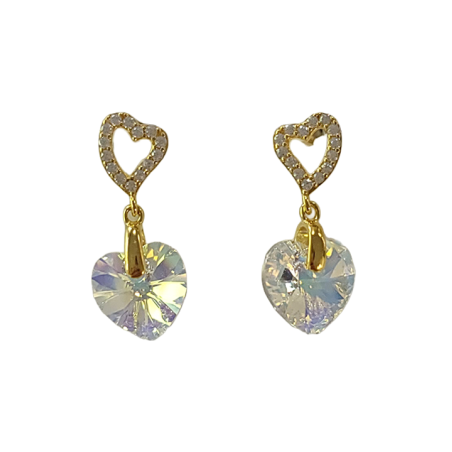 Boucles d'Oreilles Plaqué Or Coeur Cristal et Oxydes de Zirconium Spark | UB Bijoux