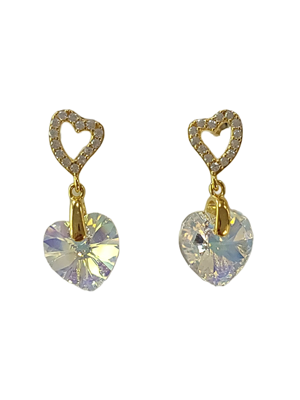 Boucles d'Oreilles Plaqué Or Coeur Cristal et Oxydes de Zirconium Spark | UB Bijoux