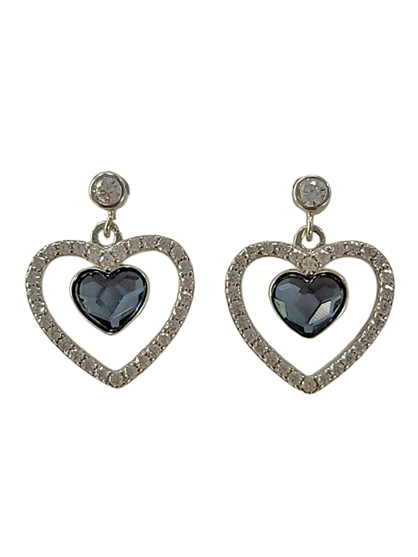 Boucles d'Oreilles Argent Coeur Cristal et Oxydes de Zirconium Spark | UB Bijoux