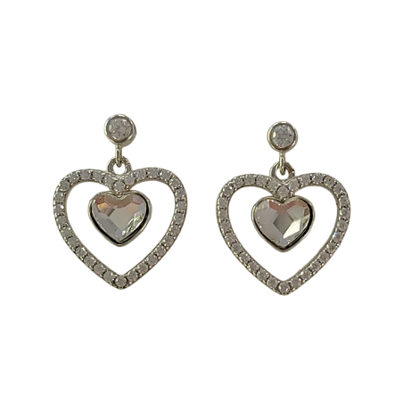 Boucles d'Oreilles Argent Coeur Cristal et Oxydes de Zirconium Spark | UB Bijoux