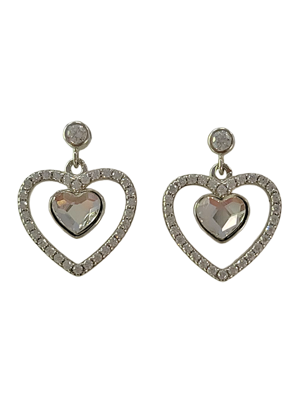 Boucles d'Oreilles Argent Coeur Cristal et Oxydes de Zirconium Spark | UB Bijoux
