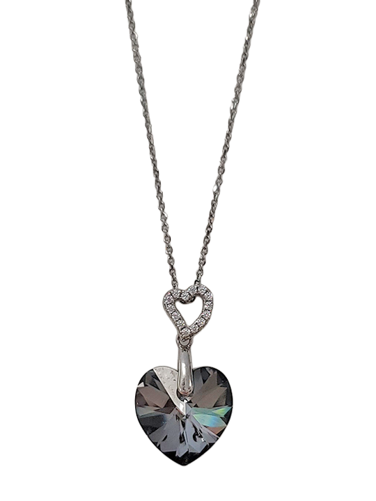 Collier Argent Oxydes de Zirconium et Cristal Coeur Spark | UB Bijoux
