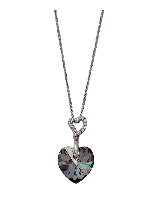 Collier Argent Oxydes de Zirconium et Cristal Coeur Spark | UB Bijoux