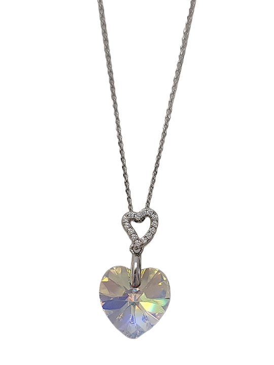 Collier Argent Oxydes de Zirconium et Cristal Coeur Spark | UB Bijoux
