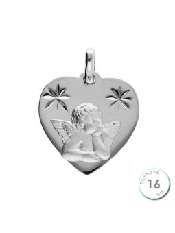 Médaille De Baptême Ange Argent Coeur | UB Bijoux