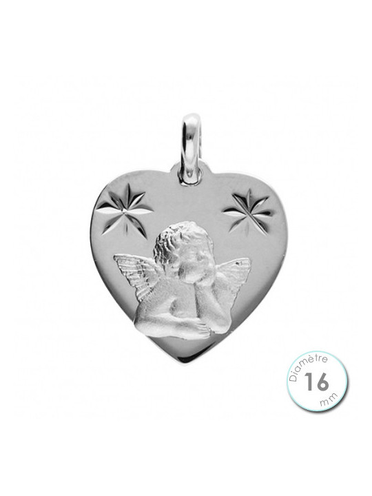 Médaille De Baptême Ange Argent Coeur | UB Bijoux