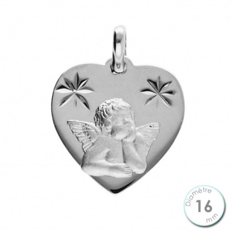 Médaille De Baptême Ange Argent Coeur | UB Bijoux