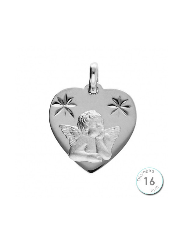 Médaille De Baptême Ange Argent Coeur | UB Bijoux