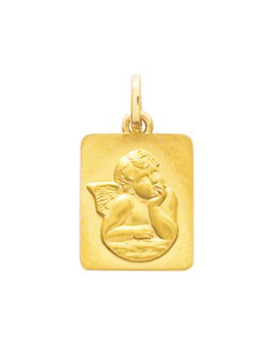 Médaille De Baptême Ange Plaqué Or Rectangulaire | UB Bijoux