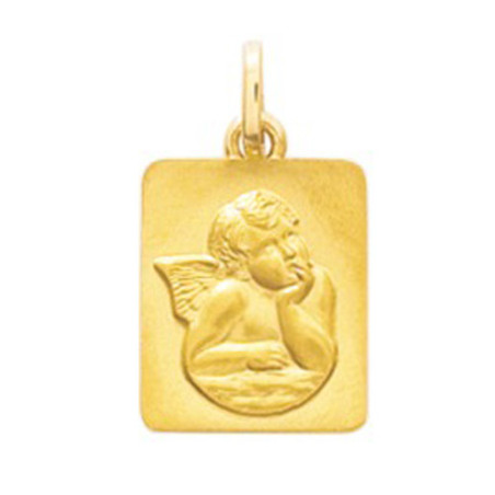 Médaille De Baptême Ange Plaqué Or Rectangulaire | UB Bijoux