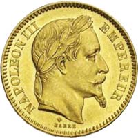 pièce de 20 francs en Or à l'éffigie de Napoléon tête laurée